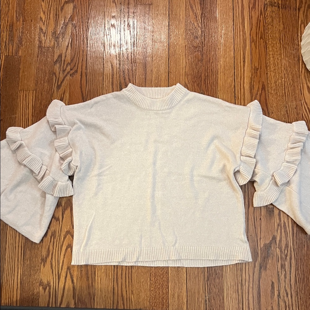 Pale Pink Ruffle Sleeve Sweater